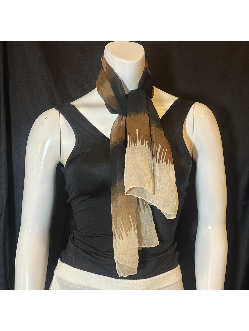 Vintage Lightweight Brown and Black Striped Scarf